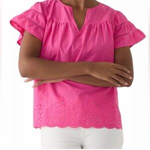Crown & Ivy Embroidered Scalloped Hem Top in “Pink Pop” Sz. XL
